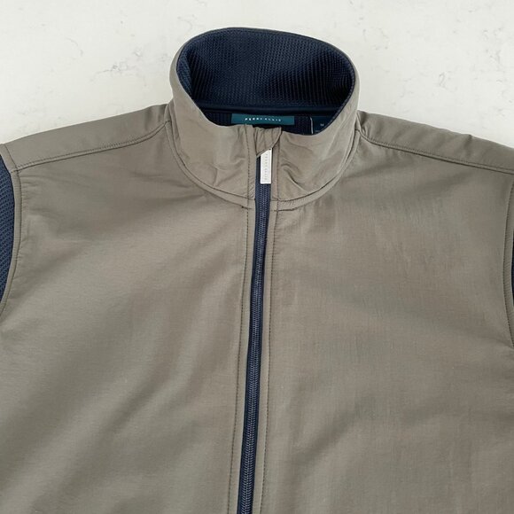 Perry Ellis Full Zip Two Color Fabric Design Jacket Olive Green + Navy Sz M - Picture 4 of 15